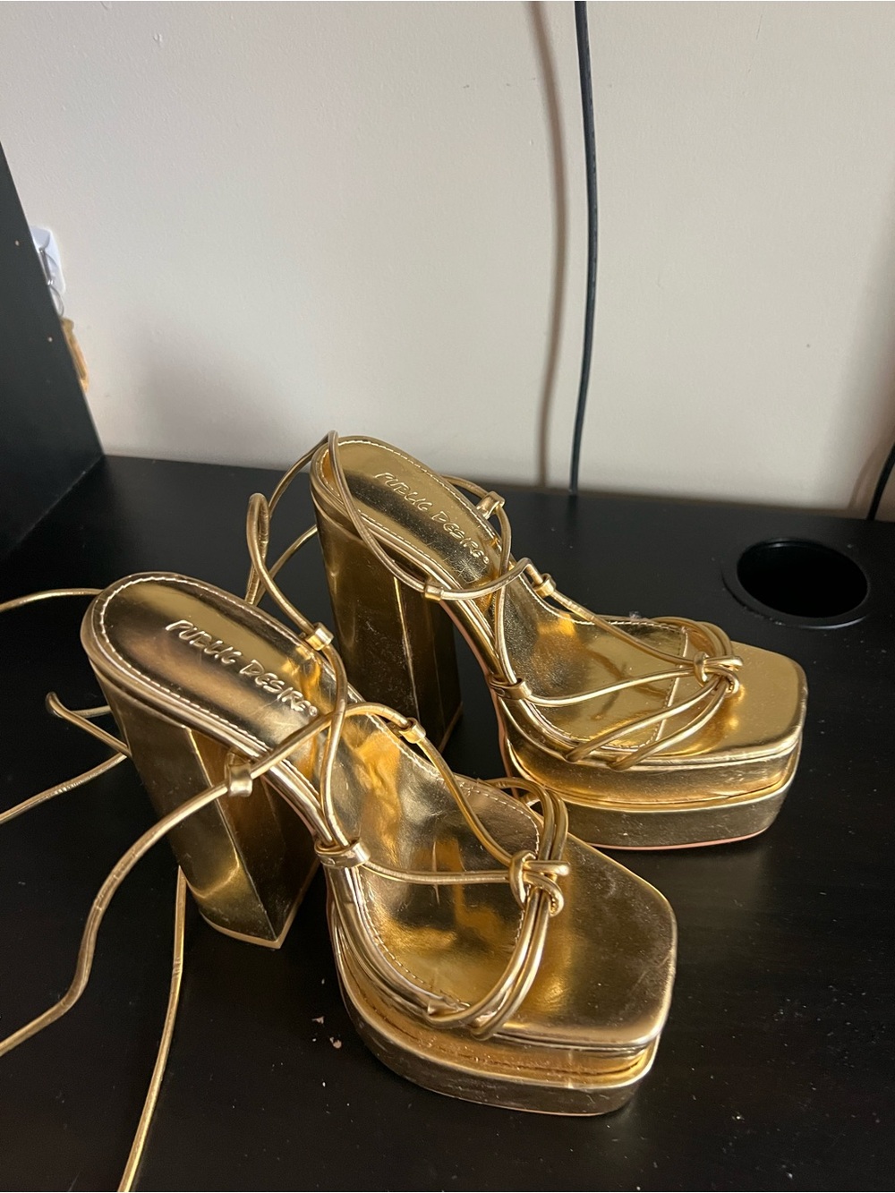 Gold Strappy Platform Heels